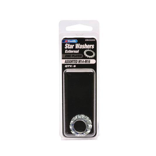Zenith Zinc Plated Star Washer Assorted M14-M16 - 6 Pack
