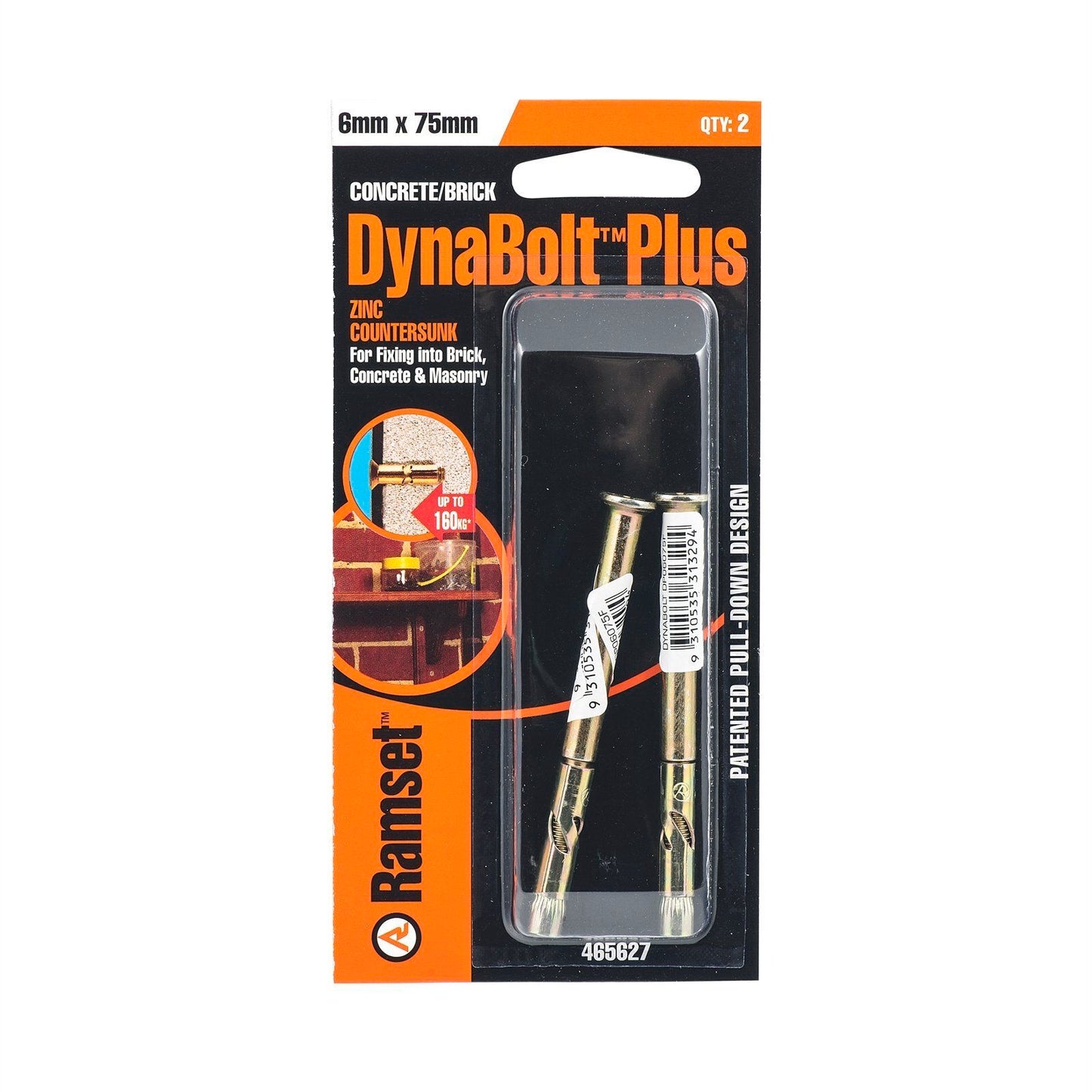 Ramset Dynabolt Plus - 6 x 75mm - 2 Pack