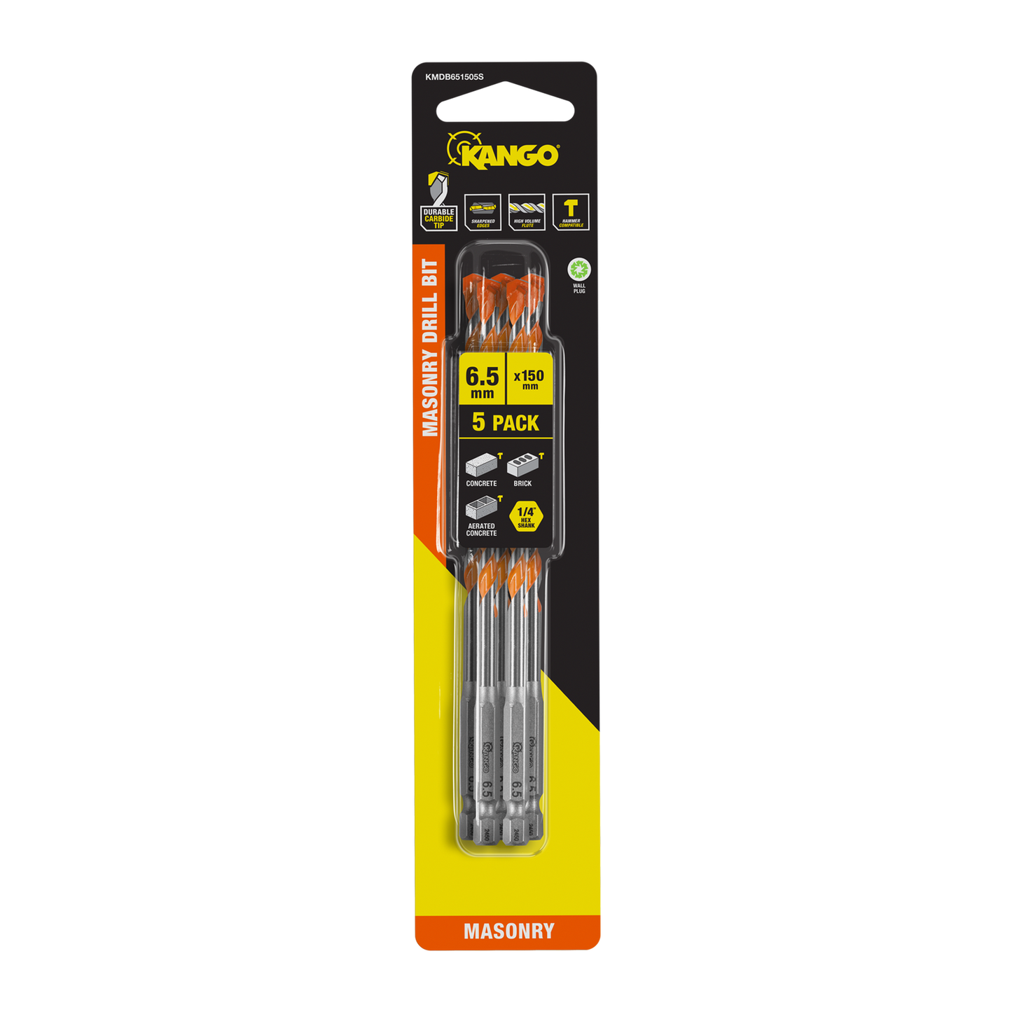 Kango Masonry Drill Bit - 6.5mm x 150mm - 5 Pack