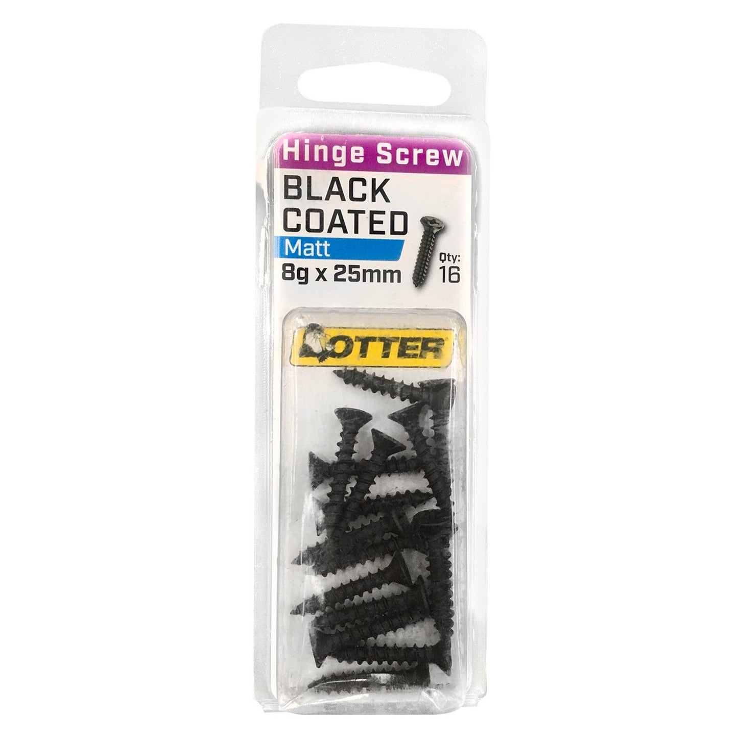 Otter Black Coated Hinge Screws - 8 x 25mm - 16 Pack