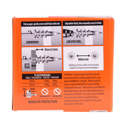 Ramset Nylon Wallmate Plasterboard Anchor with Screws - 75 x 70mm - 20 Pack