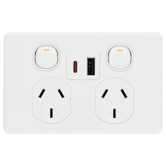 Deta x6 Double Power Point with USB A+C PD30W - 50 x 74 x 115mm