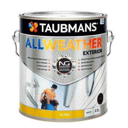 Taubmans White Gloss All Weather Exterior Paint - 2L