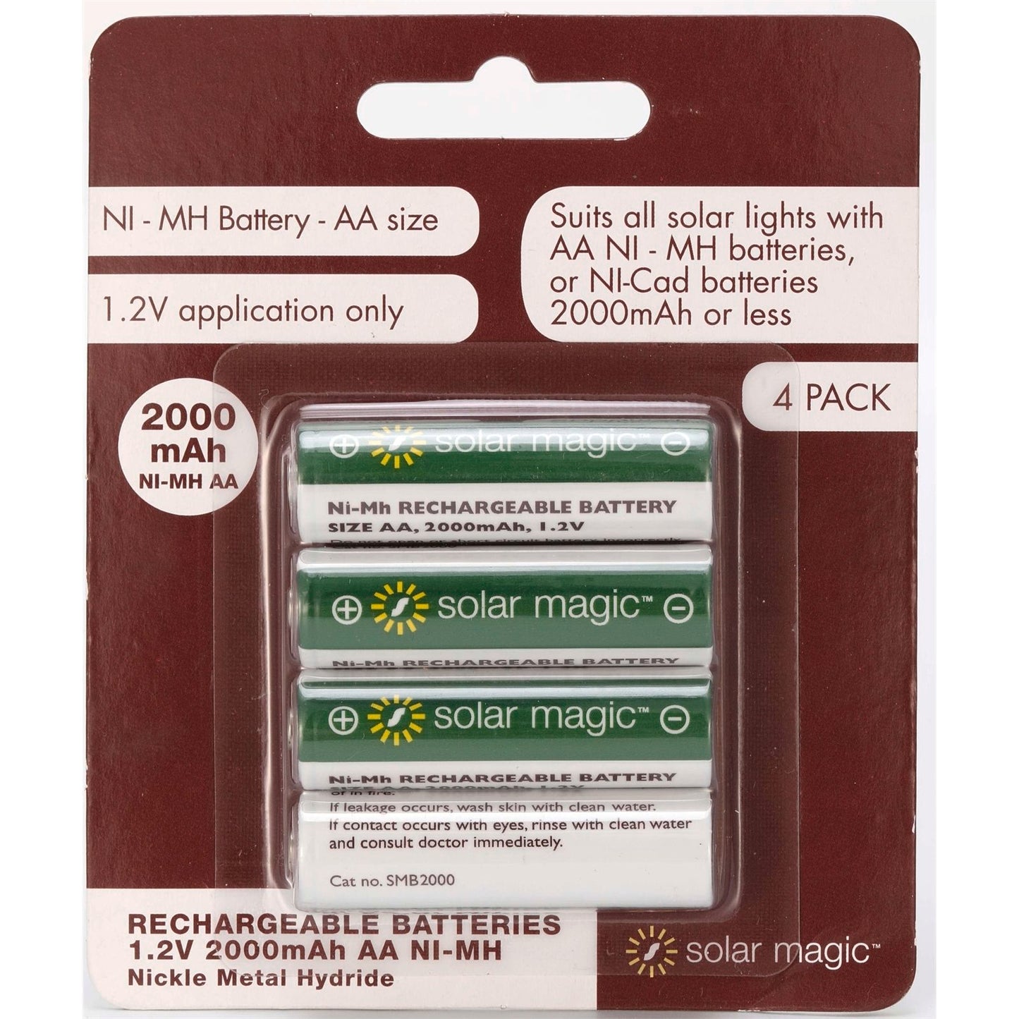 Solar Magic Rechargeable Batteries - AA - 2000mAh - 4 Pack