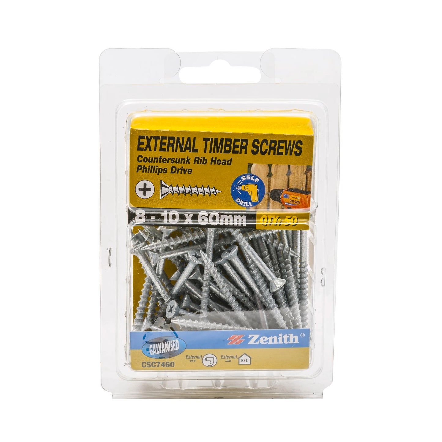 Zenith Galvanised Rib Head Timber Screws - 10mm - 50 Pack