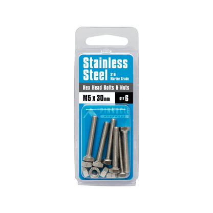 Pinnacle Hex Head Bolts - M5 x 30mm - Stainless Steel - 6 Pack