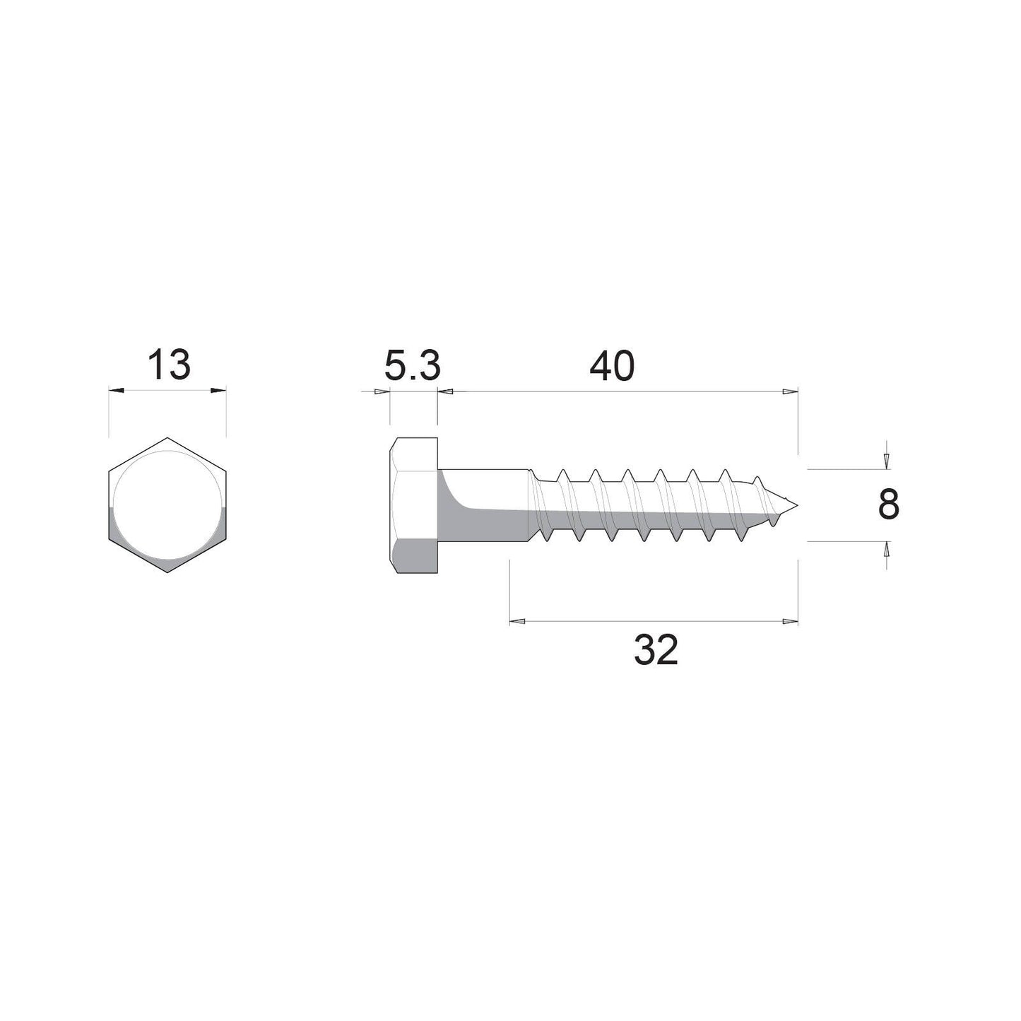 Zenith Coach Screw - M8 x 40mm - Hot Dipped Galvanised - 25 Pack