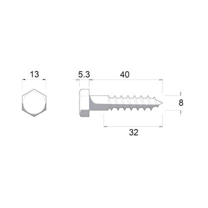 Zenith Coach Screw - M8 x 40mm - Hot Dipped Galvanised - 25 Pack