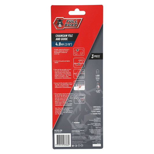 Full Boar Chainsaw File and Guide - 4.8mm - 3 Piece