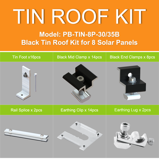 Black Tin Kit - 30-35mm - Solar Panel Mounting Kit for 8 Panels