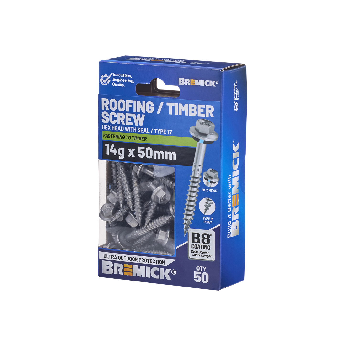 Bremick Hex Roofing Screw - 14g x 50mm - 50 Pack