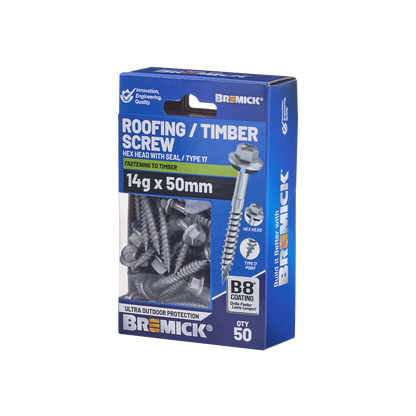 Bremick Hex Roofing Screw - 14g x 50mm - 50 Pack