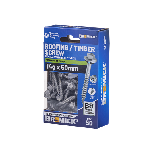 Bremick Hex Roofing Screw - 14g x 50mm - 50 Pack
