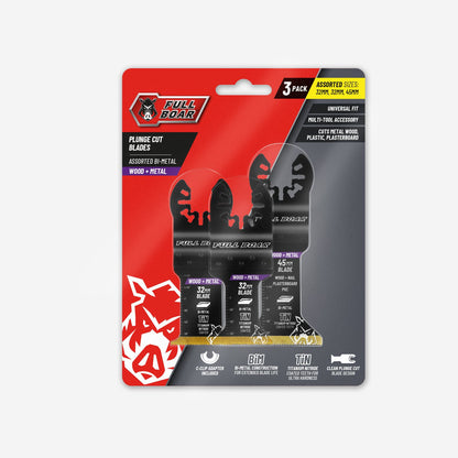 Full Boar Wood Metal Plunge Cut Multi Tool Blades - 32mm & 45mm - 3 Pack