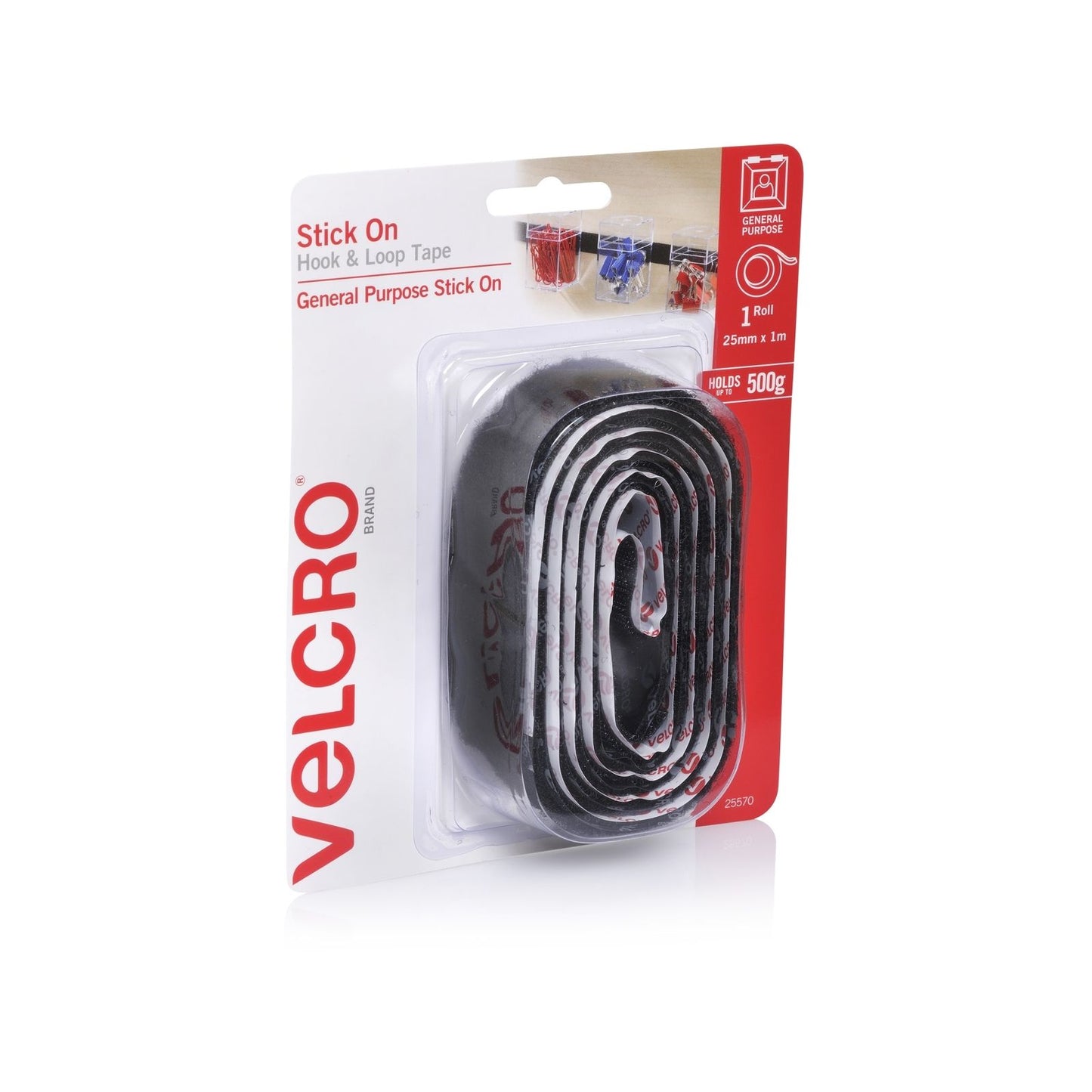 Velcro Brand Black Hook and Loop Tape - 25mm x 1m