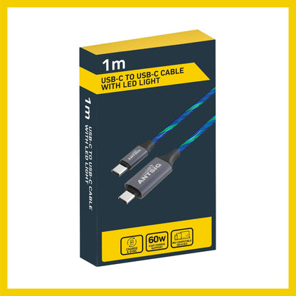 Antsig USB C to USB C Light Up Cable - 1m - Blue