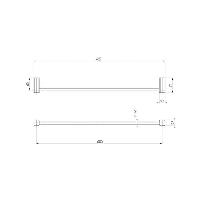 Phoenix Reva Single Towel Rail - 600mm - Matte Black