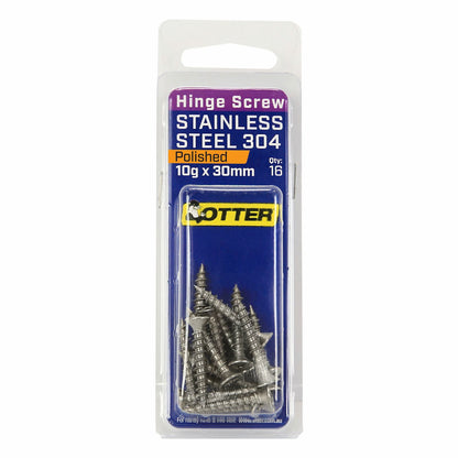 Otter Polished Stainless Steel Hinge Screws - 10 x 30mm - 16 Pack