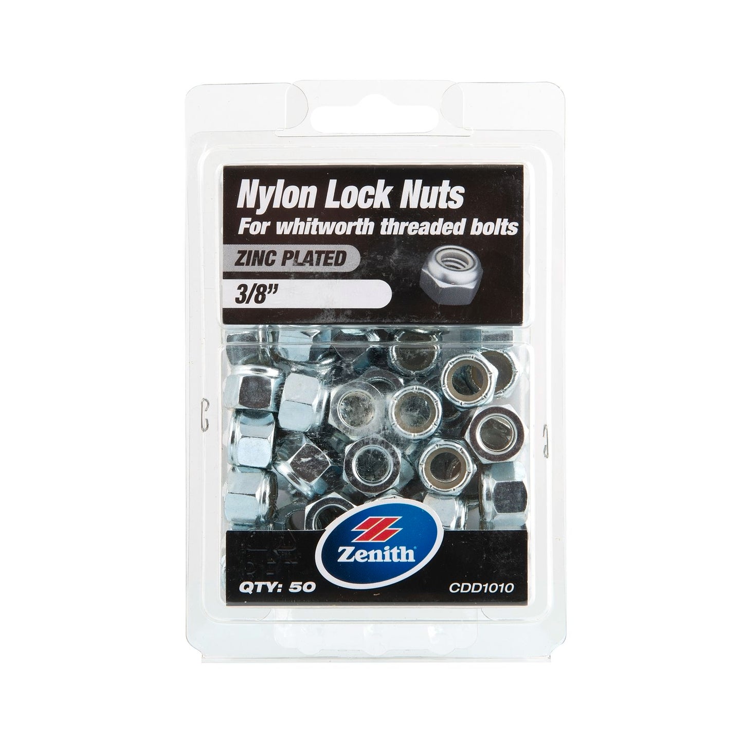 Zenith Nylon Lock Nut - 3/8" - 50 Pack