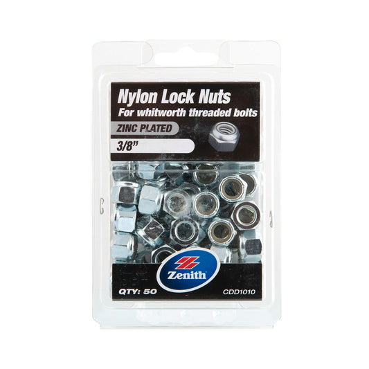 Zenith Nylon Lock Nut - 3/8" - 50 Pack