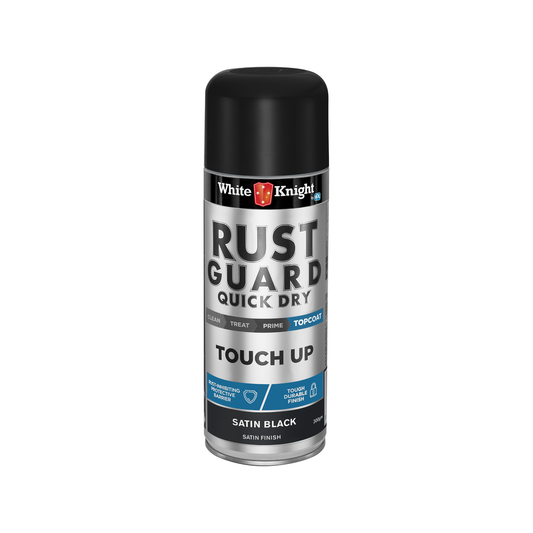 White Knight Rust Guard Quick Dry Touch Up Spray Paint - Satin Black Satin Finish 300g