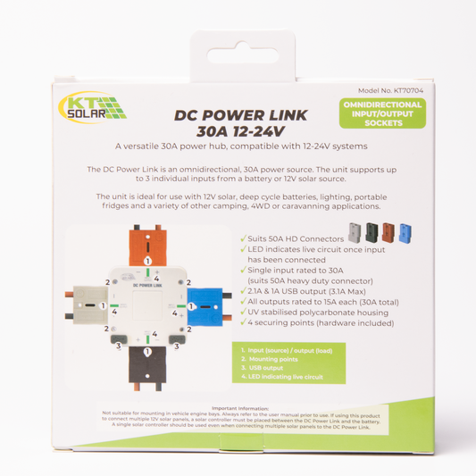 Kt Solar 30A DC Power Link 4 Way 12/24V - Black