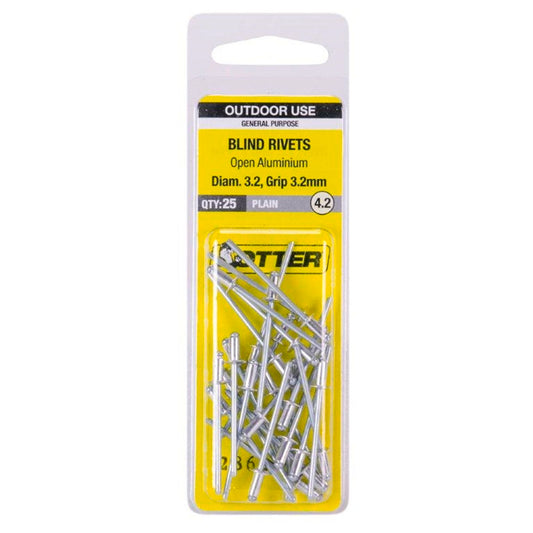 Otter Open Aluminium Blind Rivets - 2 x 3.2mm - 25 Pack