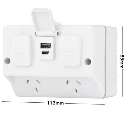 Deta Outdoor Double Power Point - 115 x 85 x 83mm