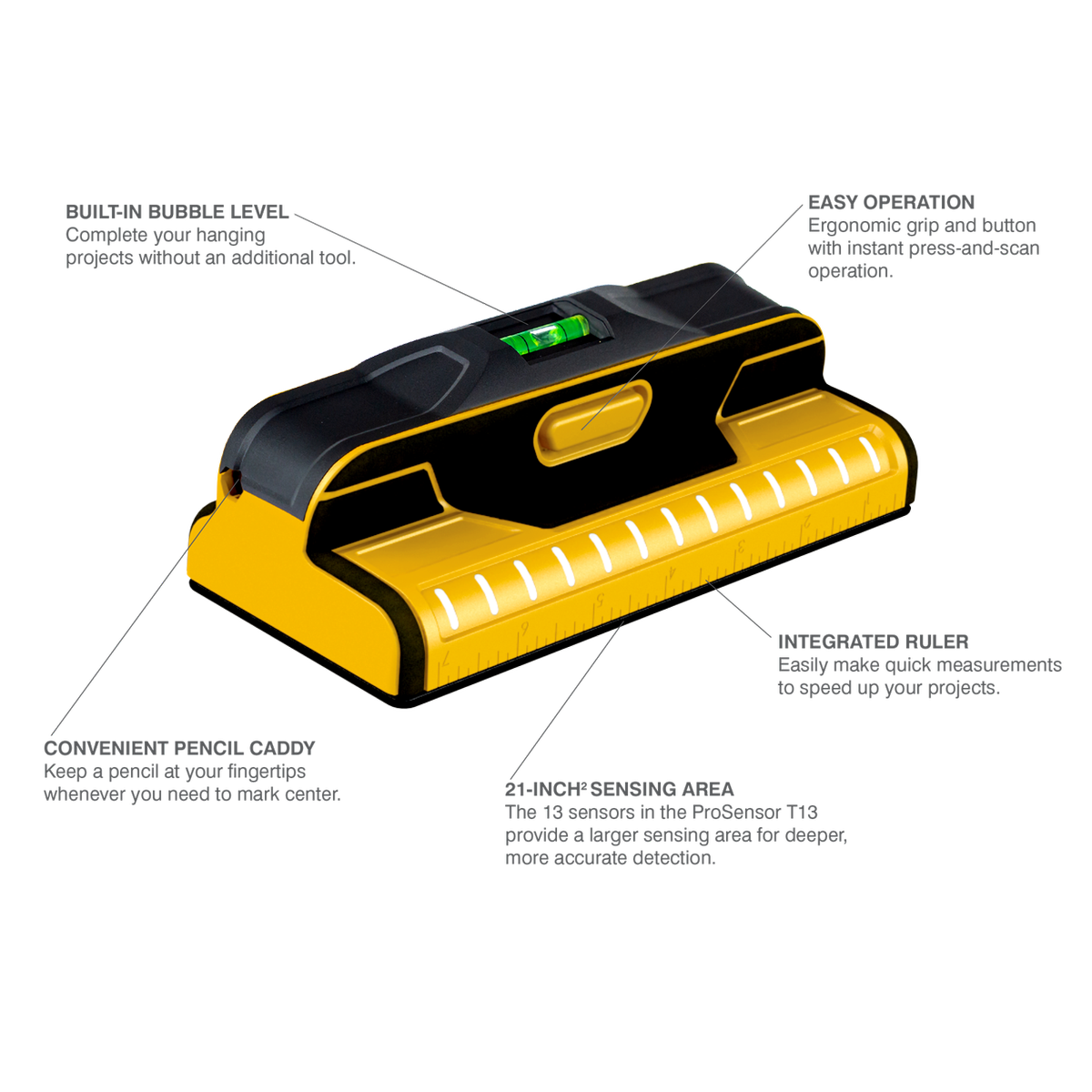 Franklin Prosensor T13 Professional Stud Finder - 13 Sensors - Yellow/Black