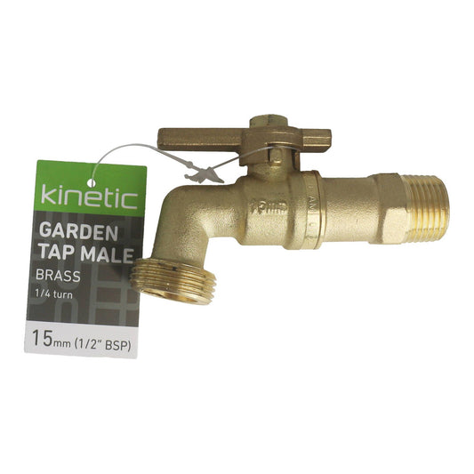 Kinetic 15mm Brass Male ¼ Turn Hose Cock