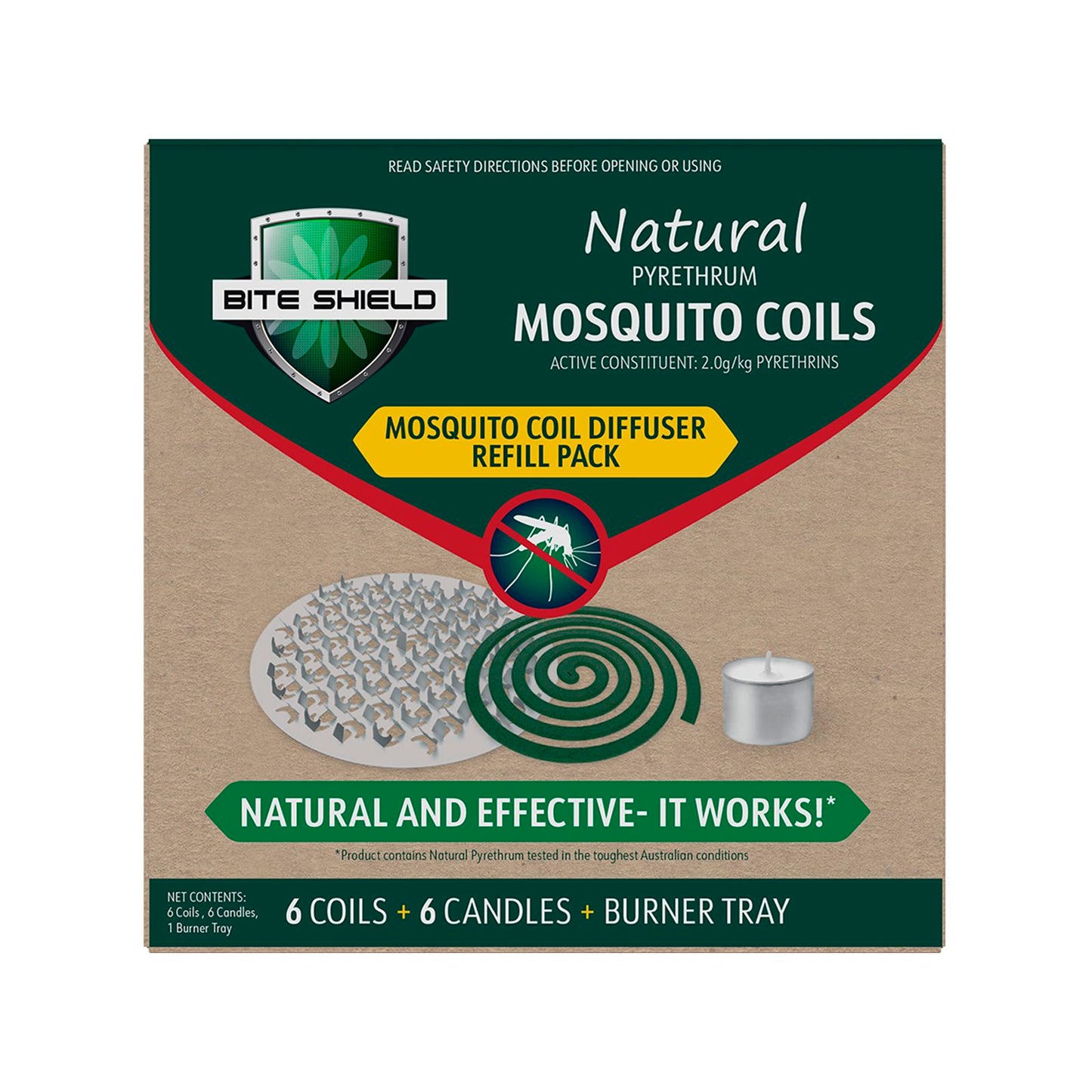 Bite Shield Mosquito Coil Diffuser Refills - 6 Coils & 6 Candles - 135 x 140 x 290mm