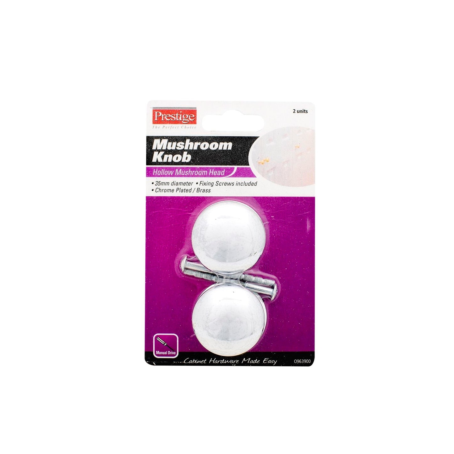 Prestige Mushroom Cupboard Knob - 35mm - Polished Chrome - 2 Pack