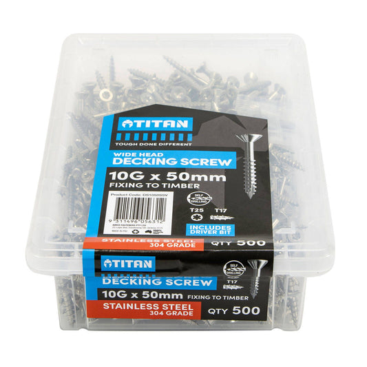 Titan Wide Head Decking Screw - 10g x 50mm - Stainless Steel 304 - 500 Pack