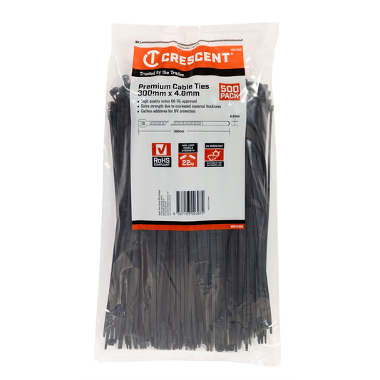 Crescent Black Cable Ties - 300mm x 4.8mm - 500 Pack