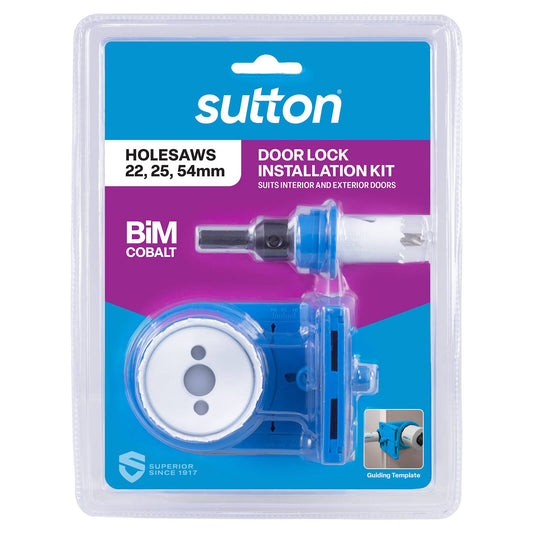 Sutton Tools Bi Metal Cobalt Door Lock Installation Holesaw Kit - 22, 25, 54mm - 5 Piece