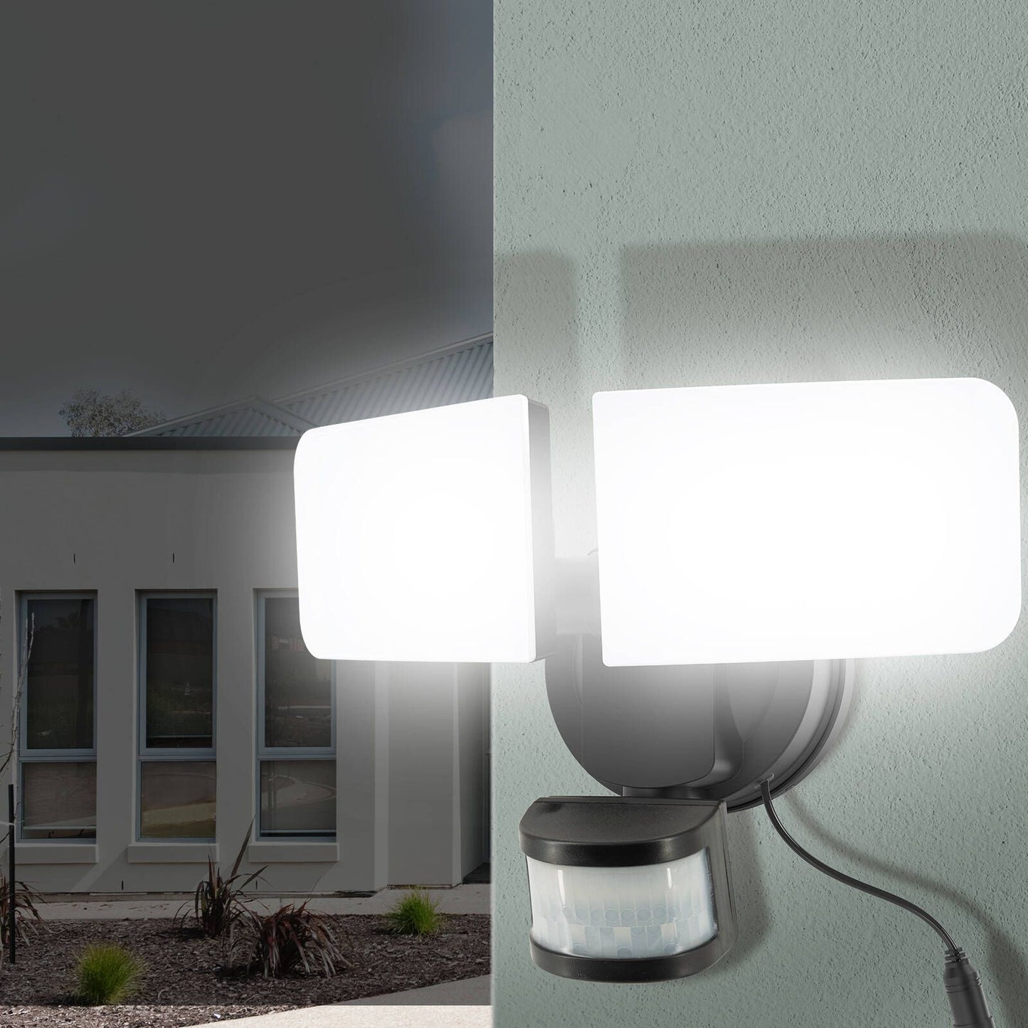 Arlec Solar Hybrid Powered Ketupa Twin Head Security Floodlight - 1000 Lumens - Black