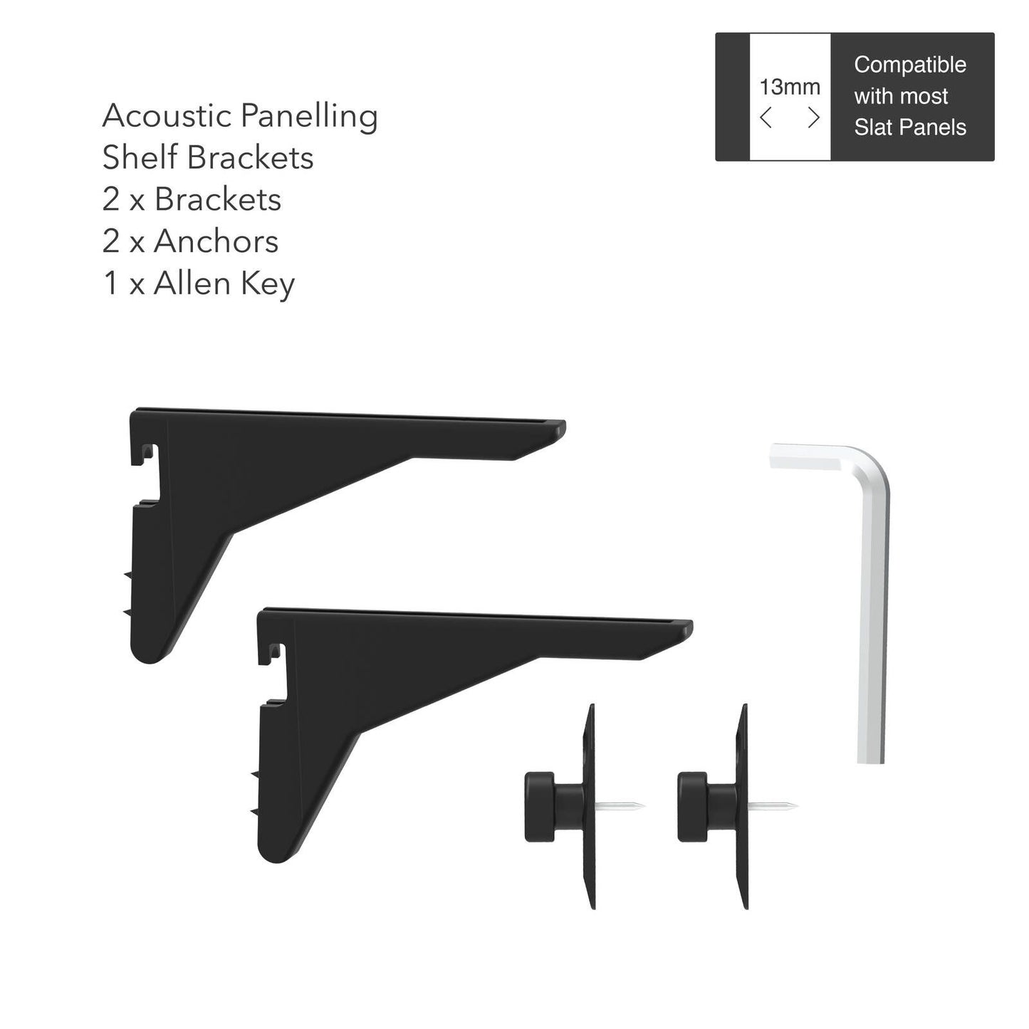 Mode Acoustic Panelling Shelf Brackets - 13 x 90 x 166mm - Black - 2 Pack
