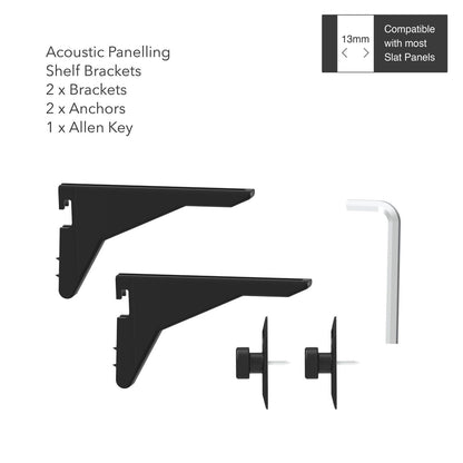 Mode Acoustic Panelling Shelf Brackets - 13 x 90 x 166mm - Black - 2 Pack