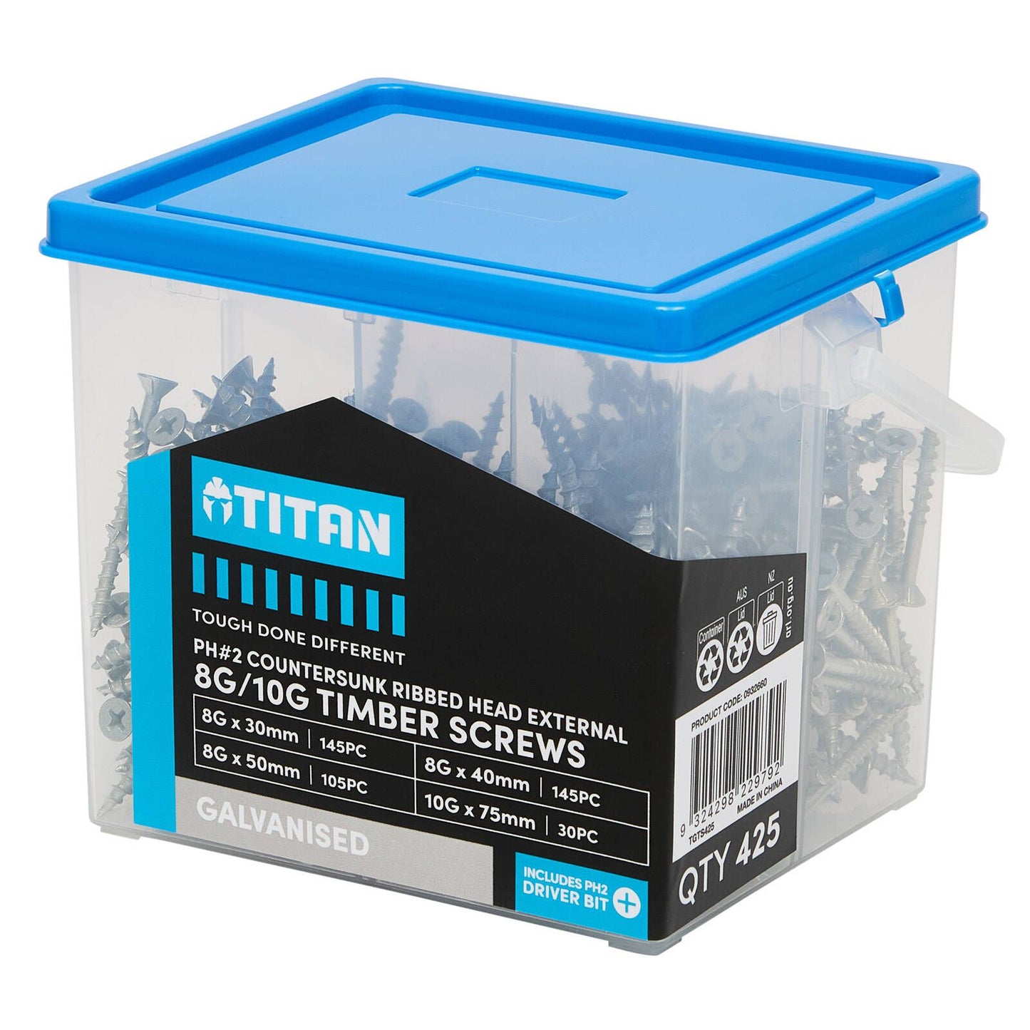 Titan Galvanised External Timber Screws - 8G & 10G - 425 Piece