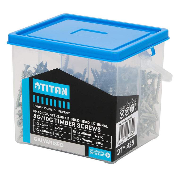 Titan Galvanised External Timber Screws - 8G & 10G - 425 Piece