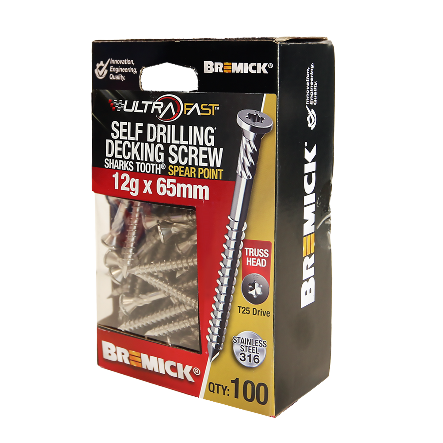 Bremick Ultrafast Stainless Steel 316 Truss Head Screws - 12g x 65mm - T25 - 100 Pack