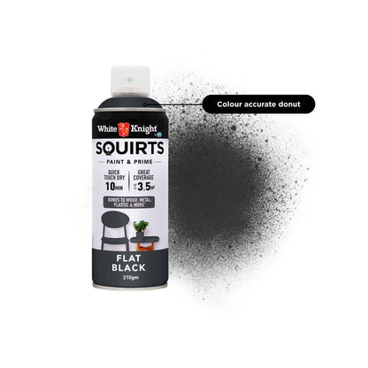 White Knight Squirts Black Flat Spray Paint - 310g