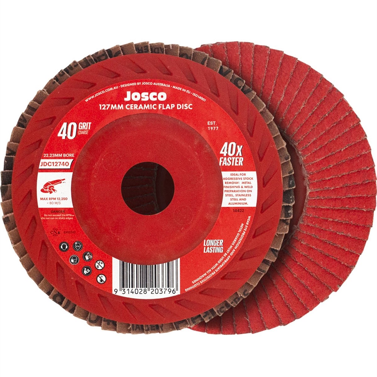 Josco Ceramic Flap Disc 127mm 40G Aggressive Stock Removal
