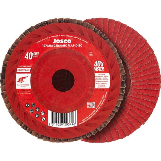 Josco Ceramic Flap Disc 127mm 40G Aggressive Stock Removal