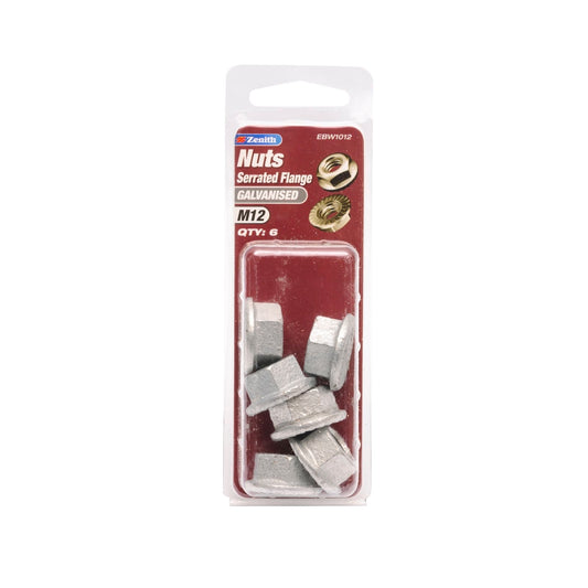 Zenith Galvanised Serrated Flange Nuts M12 6 Pack