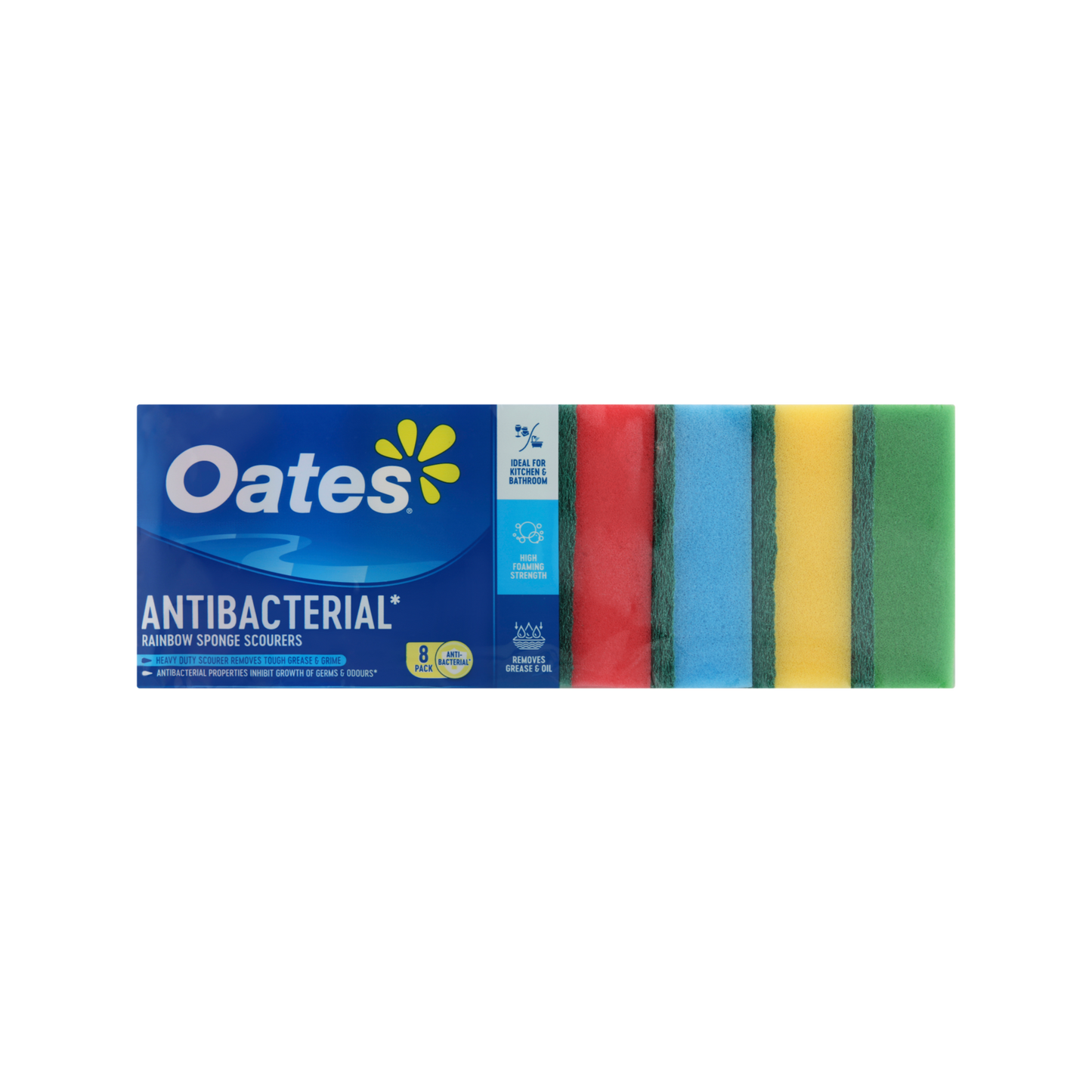 Oates Antibacterial Rainbow Sponge Scourers - 8 Pack