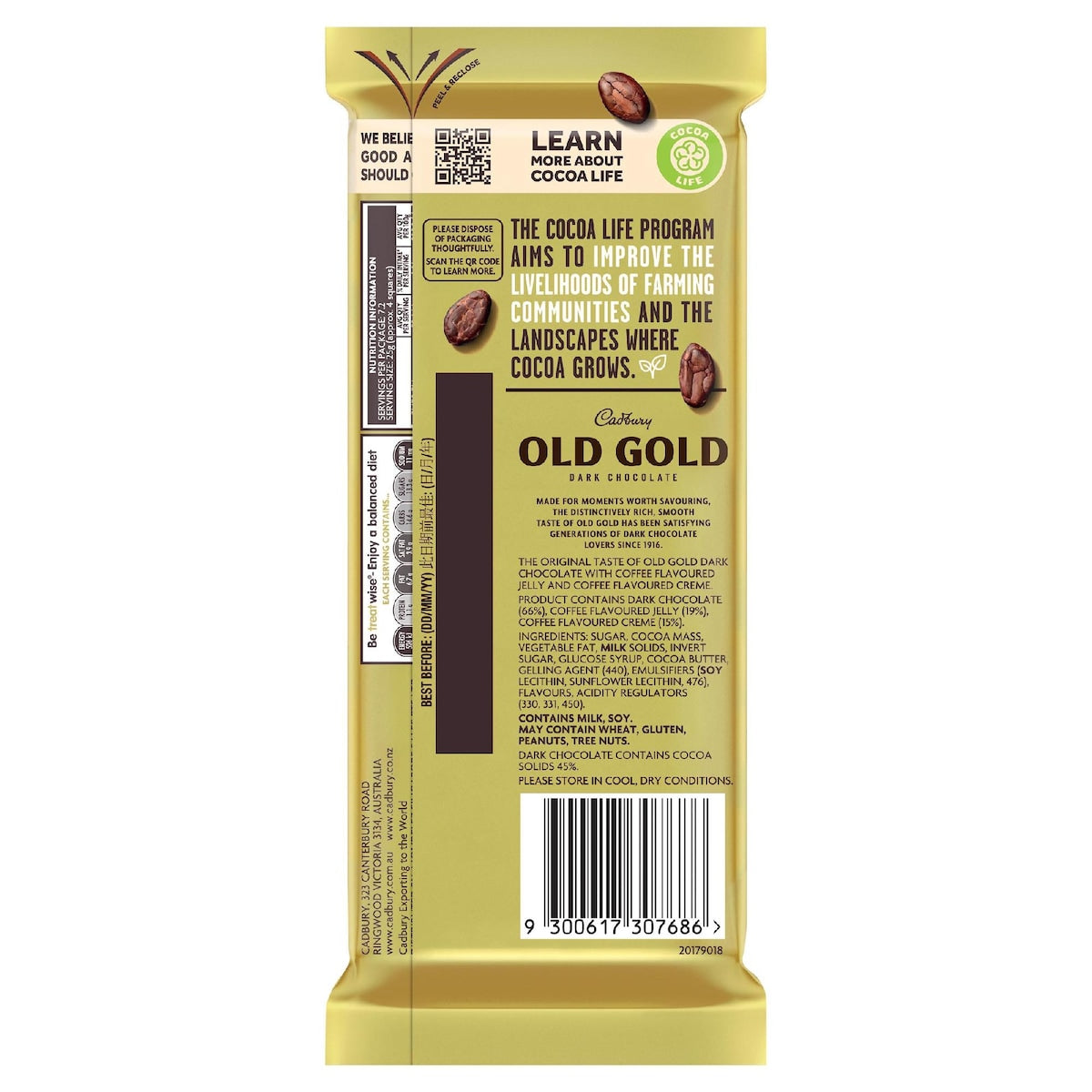 Cadbury Old Gold Espresso Affogato Dark Chocolate Block 180g