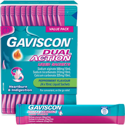Gaviscon Dual Action Heartburn Relief Liquid Satchets Peppermint 24 Pack