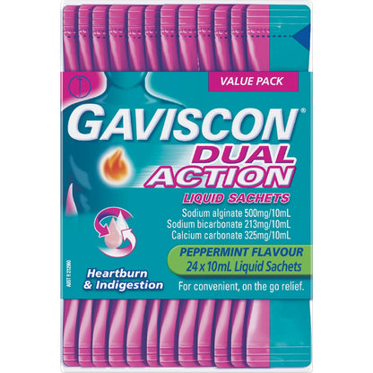 Gaviscon Dual Action Heartburn Relief Liquid Satchets Peppermint 24 Pack