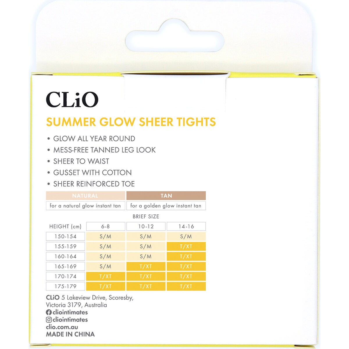 Clio Girl Summer Glow Tight Natural T 90mm(w) X 250mm(h) X 15mm(d) Each